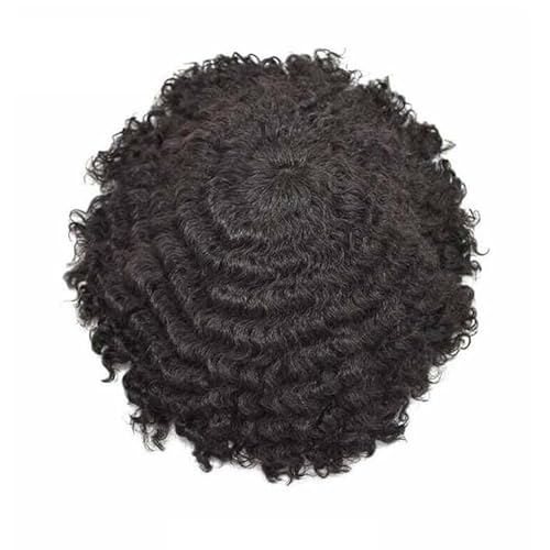 Herren Haarteil Herren-Toupet, Afro-Locken, Herren-Perücken, atmungsaktiv, Mono-Oberteil und PU-Umfang, männliche Haarkapillarprothese, 15,2 cm, Ersatzsystem, Einheit, Echthaar-Perücke Toupet für Männ