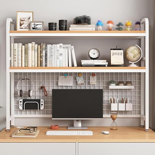 2/3-stufiges Computer-Desktop-Bücherregal, Regal-Organizer über dem Schreibtisch für Wohnheimzimmer, Mehrzweck-Bücherregal für Schreibtisch für Wohnheim, Büro, Zuhause, Weiß, 3-stufig 55 cm