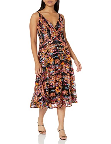 Dress the Population Damen Elisa Kleid, Papaya Multi, X-Klein