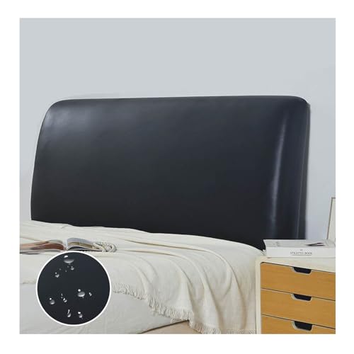 Bed Headboard Covers, Leather Stretch Bed Headboard Cover Slipcover, Dustproof Stretchy Washable Bed Headboard Cover, Elastic Headboard Protection Cover, 120/150/180/200/220 cm ( Farbe : Schwarz , Siz