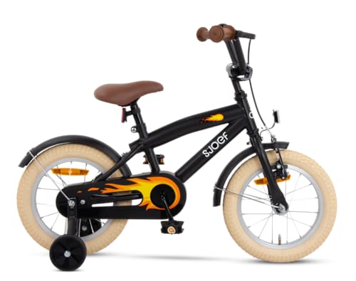 SJOEF Cruise Kinderfahrrad 14 Zoll | Kinder Fahrrad für Jungen/Jugend | Ab 2-8 Jahren | 12-20 Zoll | inklusive Stützräder (Matt Schwarz)