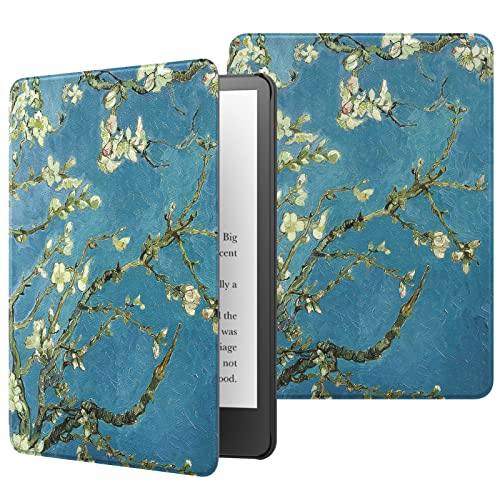 MoKo Hülle Kompatibel mit Kindle Paperwhite 11. Gen. 2021, Dünn Lightweight Kunstleder Schutzhülle Smart Cover mit Auto Sleep/Wake für Kindle Paperwhite 6,8 Zoll, Signature Edition, Aprikose Blume