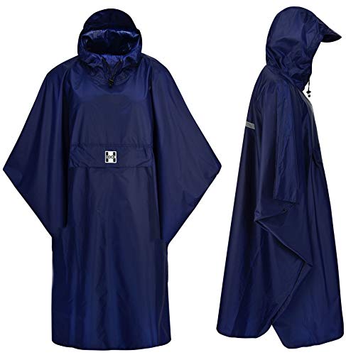 HOCK Regenponcho Extra Lang mit Kapuze - 100% Wasserdicht - Leichter Regenmantel Wandern für Damen & Herren (blau, S/M)