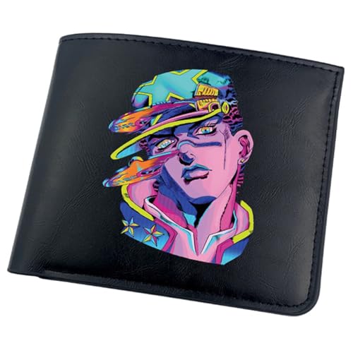 RYNDEX Jo-Jo's Bizar-re Adventu-re Anime-Geldbörsen, Cartoon-Druck Geldbörse Klein, PU-Leder Geldbörse Brieftasche Wallet(Color:Black 17)