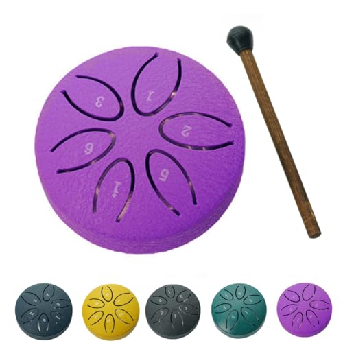 Buddha Stones Mini-Stahlzungentrommel, 3-Zoll-Sound-Heiltrommel-Kit, 2024 neueste Mini-Handpan-Trommel, 6-Noten-Sorglos-Trommel, Stahltrommelinstrument, Heilsteine (Color : Purple, Size : Leaf style