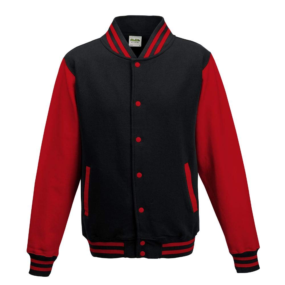 Just Hoods College Jacke 'Varsity Jacket, Tiefschwarz/Feuerrot, XS