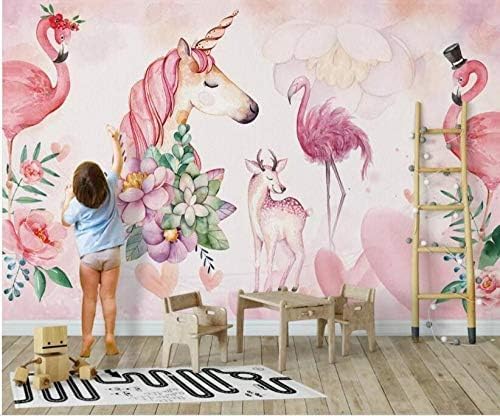 XLMING Rosa Flamingo Einhorn Hirsche 3D Tapeten Home Esszimmer Sofa Schlafzimmer Wohnzimmer TV Hintergrund-200cm×140cm