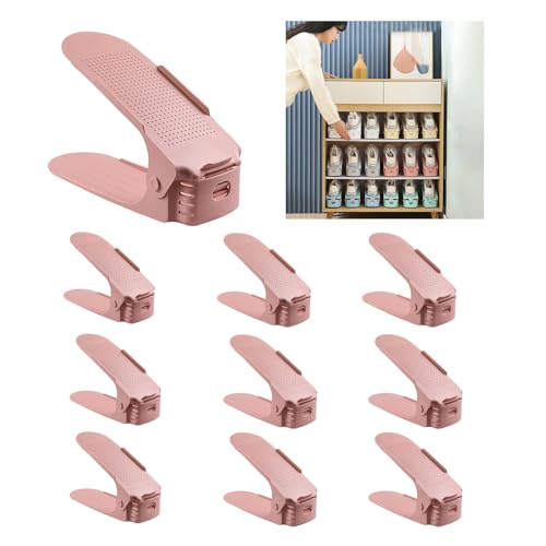 LFLIFENG Schuhschlitz-Organizer, verstellbare Schuhstapler, doppelstöckige Schuhschlitze, Organizer für freistehende stapelbare Schuhhalter, Rosa, 30 Stück