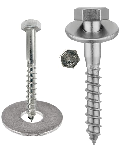 meinschraubenversand.de - Sechskant Holzschrauben mit Unterlegscheiben - DIN 571 + DIN 9021 - rostfreier Edelstahl A2 V2A - 6 x 55 mm-100 Stück