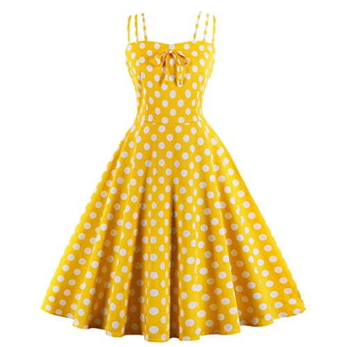 1950er Retro Schleuder Elegant Polka Dots Kleid Mit Druck Swing Partykleider (XXL, Gelb)