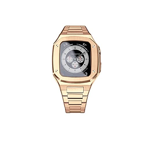 KANUZ Edelstahlarmband für Apple Watch, 45 mm, 44 mm, Serie 7, 6, SE, 5, 4, Metallgehäuse, iWatch Band, 45 mm, Schutzabdeckung, Zubehör (Farbe: Roségold, Größe: 44 mm für 6/5/4/SE)