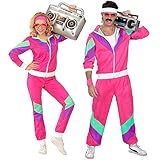 W WIDMANN MILANO Party Fashion - Kostüm Trainingsanzug, rosa, 80er Jahre Outfit, Jogginganzug, Bad Taste Outfit, Faschingskostüme