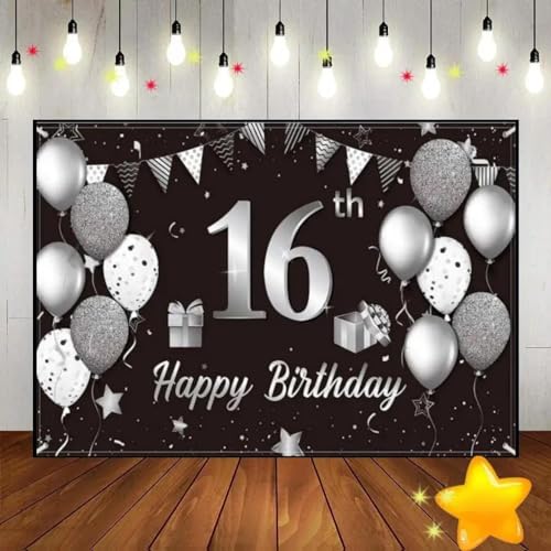 Alles Gute zum 16. Geburtstag Hintergrund für Fotografie Spiel Goldener Hintergrund Party Smash Kuchen Ballon Baby Shower 350x230cm