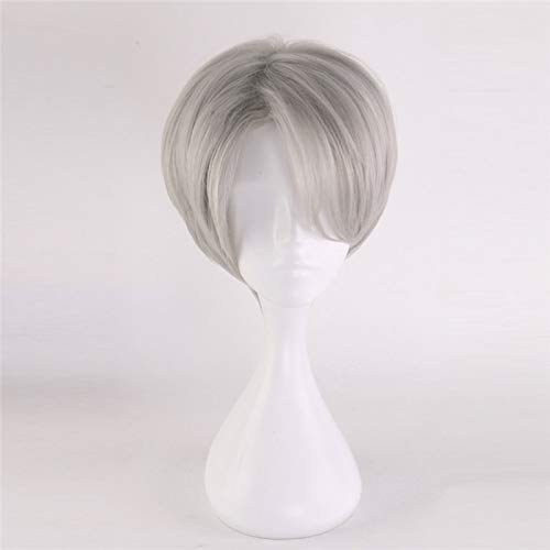 LINLINCD Cosplay wig Yuri !!! Auf Eis Viktor Nikiforov Perücke Victor Nikiforov Cosplay Perücken Grau Kurzes Kunsthaar Anime Kostüm Perücke Kumz047