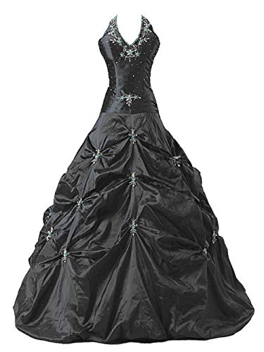 Zorayi Damen Lang Neckholder TAFT Formellen Abendkleid Partykleid Prom Ballkleider Schwarz Größe 34