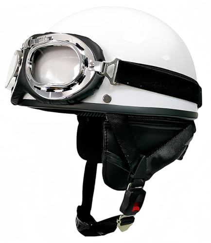 Retro-Motorradhelm, Moped-Helm mit Schutzbrille, Motorrad, Helikopter, Erwachsener, Street-Cruiser-Helm, Retro-Jet-Helm, ECE/DOT-Zulassung E,S55-56CM