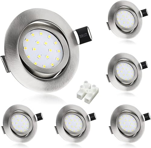 LED Einbaustrahler Flach 230V,5W Rund Gebürstet Mini LED Spots, Neutralweiß 450lm Deckenspots für Schlafzimmer,6er Set