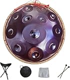 Handpan Drum Hand Pan 9 10 12 14 Noten Professionelles Schlaginstrument Handpan aus Stahl mit Reisetasche, Seildekoration und Schlägeln für Meditation Yoga Zen, Lila, 12 Noten