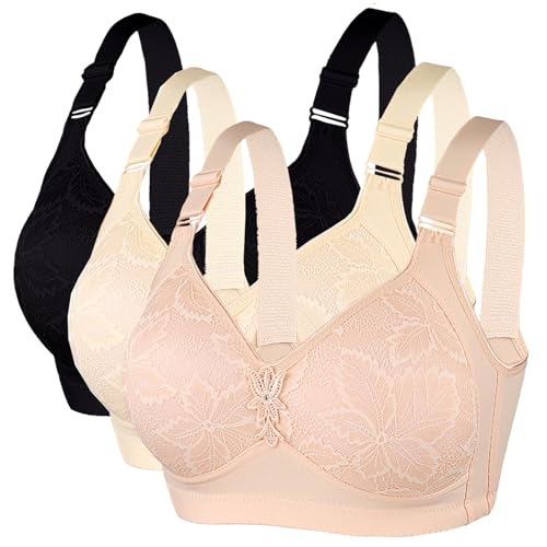 CSHE 3er Pack BH Damen ohne Bügel Push Up Sport BH Große Brüste Starker Halt Stretch Bustier Komfort Atmungsaktiv Bra Klassische Top für Frauen Alltag Yoga