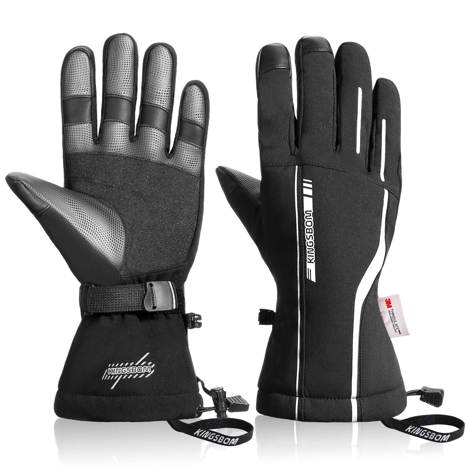 KINGSBOM Wasserdicht Ski- und Schnee-Handschuhe, 3M Thinsulate Winter Warm Touchscreen Snowboard Handschuhe für Herren & Damen - Schwarz & Silber(XXL)