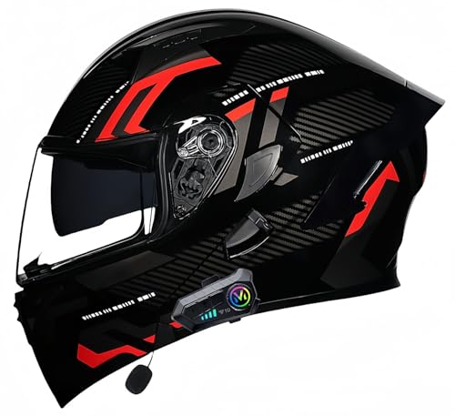 Bluetooth-Motorradhelm, ECE-geprüft, modularer Motorradhelm, für Herren und Damen, Integralhelm für Roller, Doppelvisier, für Erwachsene, Integralmotorrad Y,M54-55CM