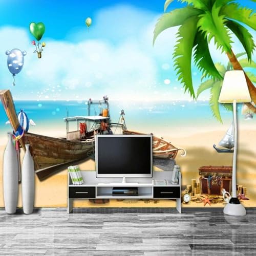 Meer Strand Boot Ballon 3D Tapete Poster Restaurant Schlafzimmer Wohnzimmer Sofa TV Dekorative Wand-350cm×256cm