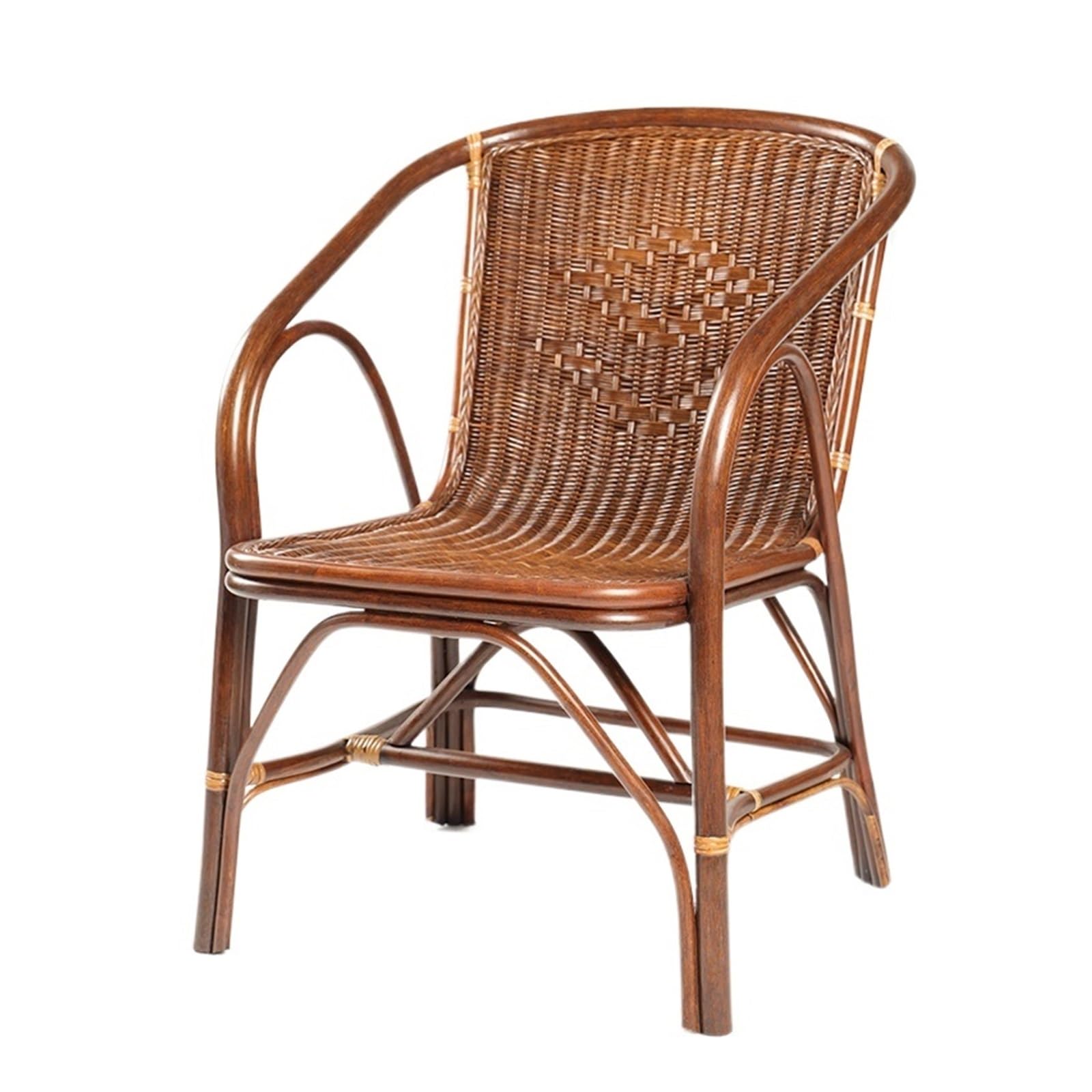 Rattan-Akzentstuhl Eleganter Loungesessel aus natürlichem Rattan mit Armlehne und handgeflochtener Rückenlehne – perfekt for den Innen- und Außenbereich, Rattan-Bistrostuhl for Terrasse oder Garten Se