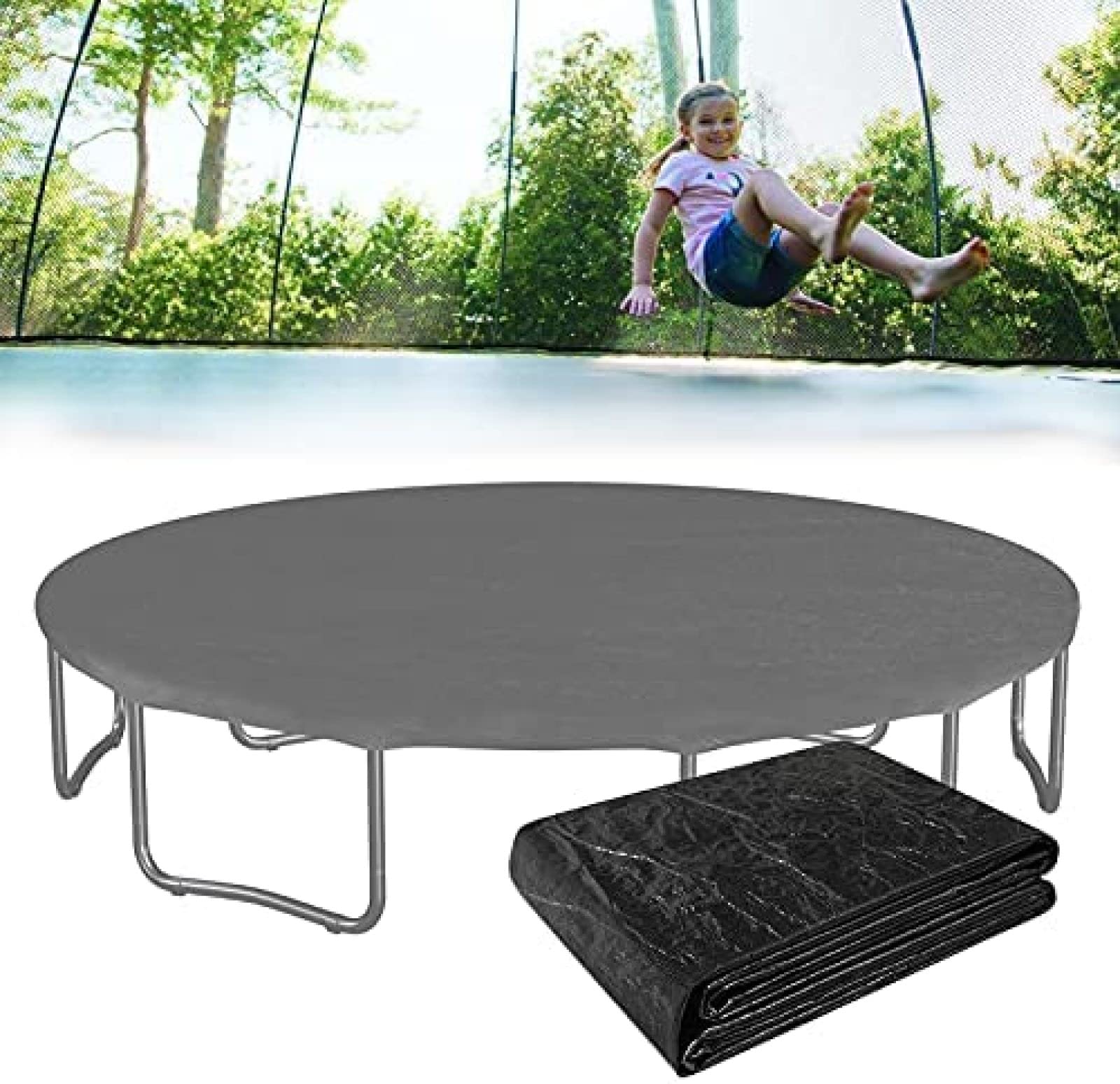 Trampolinabdeckungen, 6 Fuß 8 Fuß 10 Fuß 12 Fuß 13 Fuß 14 Fuß 16 Fuß Trampolinabdeckung, Trampolinabdeckung Wetter- und Regenschutz, Schwarze Trampolinschutzfolie, UV-Licht, staubdicht,16FT