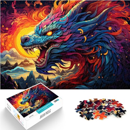 Puzzle für Puzzle, farbenfrohes psychedelisches chinesisches Drachenpuzzle für Erwachsene, 1000 Teile, Holzpuzzle für Familienspaß und Spieleabend, 1000 Teile (50 x 75 cm)