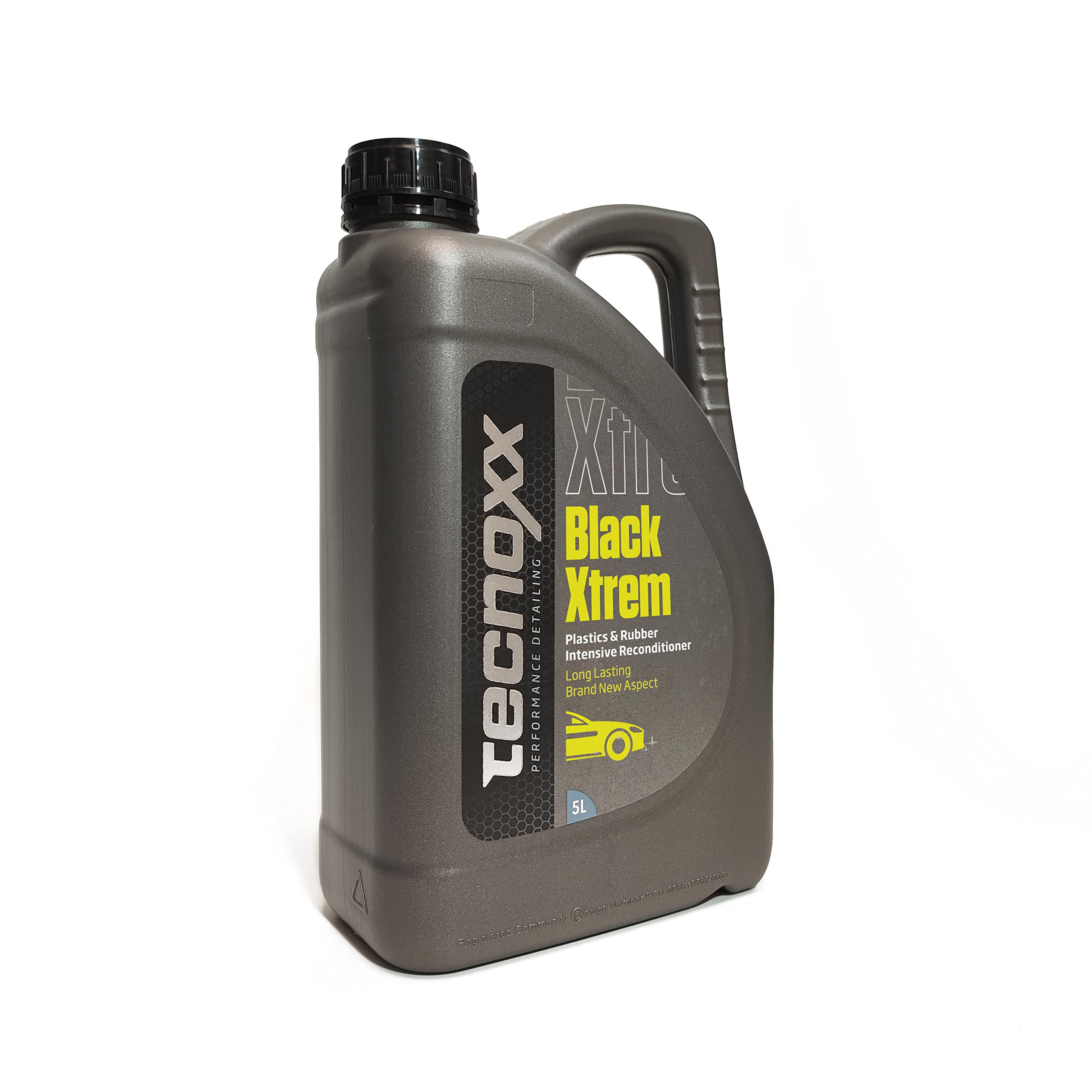 Tecnoxx – Black Xtrem Restaurator von Kunststoff- und Gummiteilen für das Äußere des Fahrzeugs. 5-Liter-Behälter