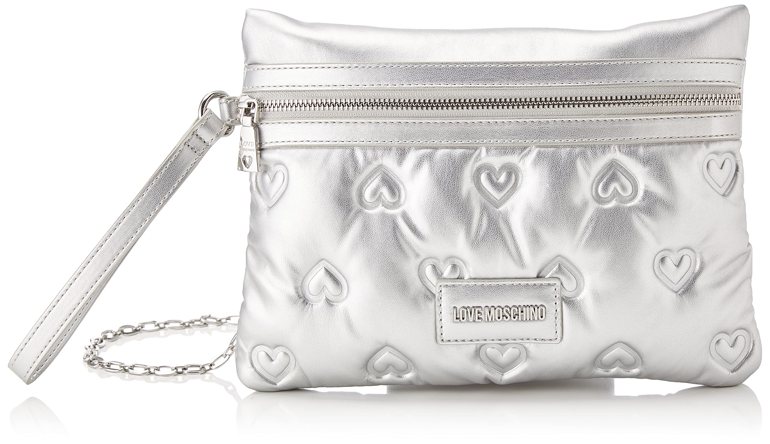 Love Moschino Damen PU-Tasche mit Embossed Schultertasche, Silber/schwarz, Einheitsgröße