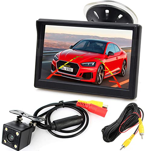 12V-24V 12,7cm (5 Zoll) HD Auto LCD Monitor mit 4LED Nachtsicht Wasserdicht Auto Rückansicht Rückfahrkamera Rückfahrsystem für PKW,SUV,Lieferwagen,Pickups und LKW