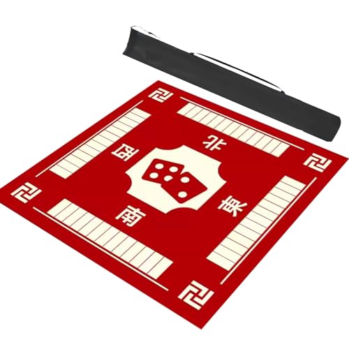 DUBTEDHOU Mahjong Tischmatte,Kachel Spiele Tischabdeckung, Quadrat mit Regeln Heimspiel Kartenspielmatte Doppelseitige rutschfeste geräuschreduzierende Spieltischdecke(Red,39.4x39.4in/100x100cm)