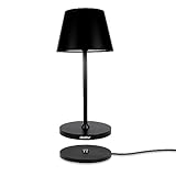 abathe LED Akku Tischleuchte round mit Ladestation - dimmbar, kabellos, USB aufladbar, warme 2700K - sichtfreie Höhe von 25cm - Outdoor Akku-Tischlampe für drinnen und draußen IP54 – schwarz