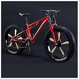 REOTEL 26 Zoll Mountainbike Herren Damen Mountainbike Fatbike, 7/21/24/27/30 Gang-Schaltung Erwachsene Fette Reifen Fahrrad, Rahmen Kohlenstoffstahl Vollfederung Bike,Red 5 Spoke,30 Speed