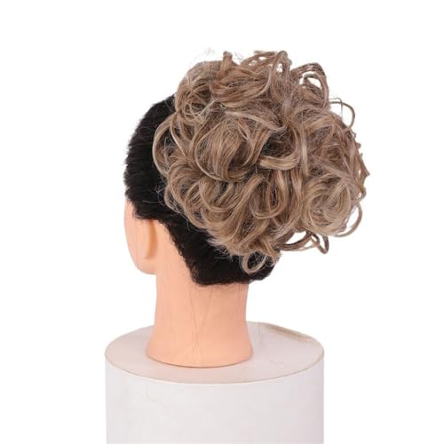 Haarteil Haargummi Lockiger Chignon, unordentlicher Dutt, Hochsteckfrisur, Clip-in-Haarteil, Haarverlängerungen, Haarnadeln, elastisches Band, synthetischer Haarknoten, Schwarzblond Haarverlängerung(Q