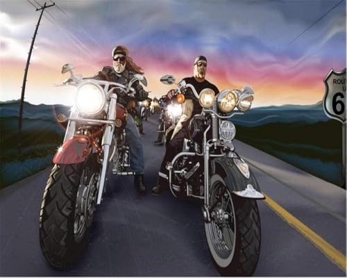 Straßenmotorrad Sonnenuntergang 3D Tapete Poster Restaurant Schlafzimmer Wohnzimmer Sofa TV Dekorative Wand-250cm×170cm