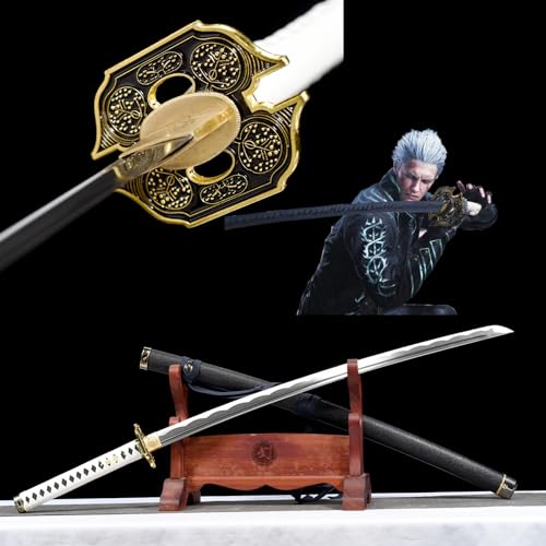 LQSMX sword 104cm Teufel May Cry 5 Vergil Anime Cosplay Schwert/scharf/Krieger Yamato Schwert/Dante Rebellion, Katana Schwert Real, voll handgefertigte Top Katana Schwert