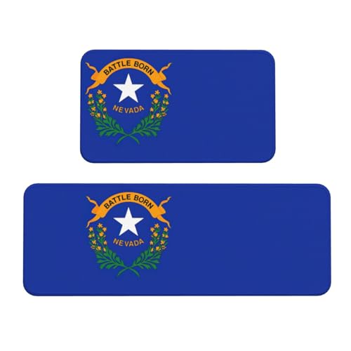 YQxwJL Küchenteppich-Set, Motiv: Nevada-Flagge, rutschfest, wasserdicht, für Flur, Büro, 2 Stück