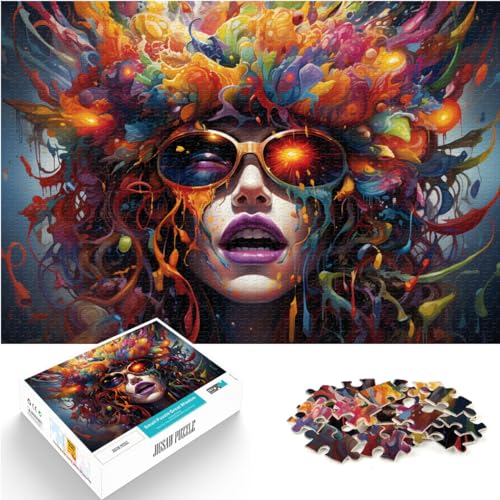 Puzzle für Puzzle, bunte psychedelische Blumen und Frauen, 1000 Teile, für Erwachsene, Geschenke, Holzpuzzle für Familienspaß und Spieleabend, 1000 Teile (50 x 75 cm)