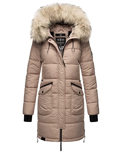 MARIKOO Damen Winter Jacke Stepp Parka Mantel Winterjacke warm gefüttert Kunstpelz CHASKAA XS-XXXL (Taupe, XXL)