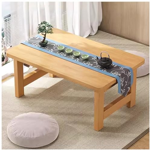 SnamicE Kleiner Teetisch im japanischen Stil, Bodentisch aus Holz, niedriger Couchtisch für das Wohnzimmer, Laptop-Schreibtisch für das Home-Office (weiß 80 x 48 x 30 cm) (Holzfarbe 70 x 40 x 30 cm)