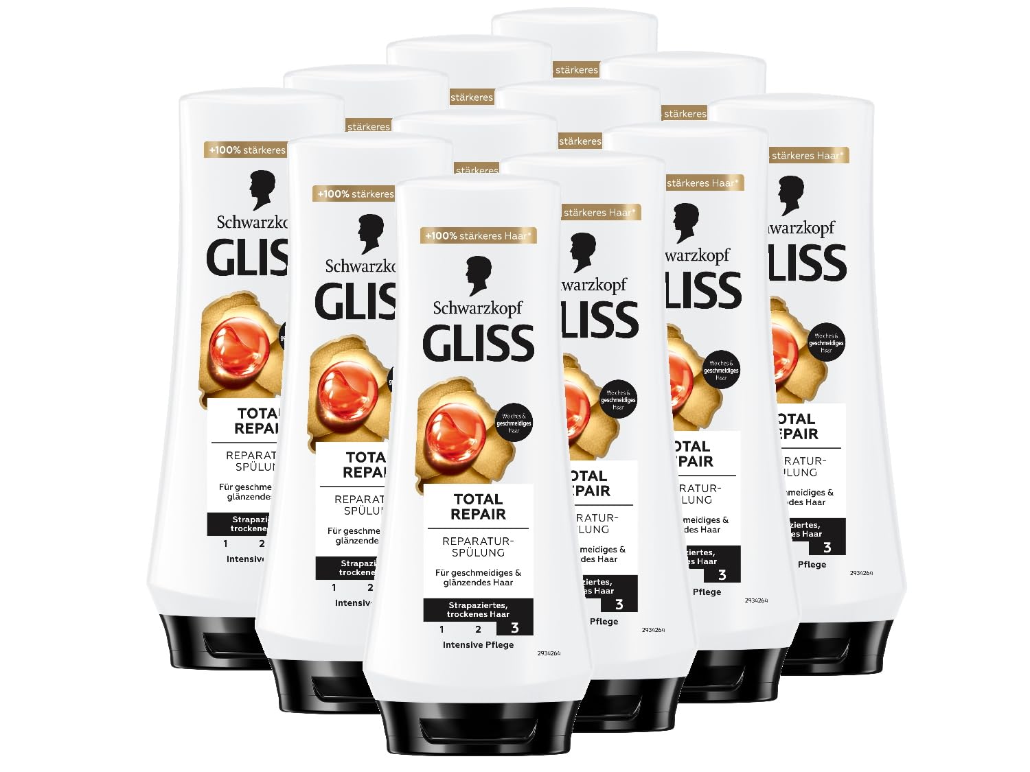 Gliss Spülung Total Repair (12x 200 ml), Haarspülung repariert trockenes, strapaziertes Haar, Pflegespülung für bis zu 90% weniger Haarbruch