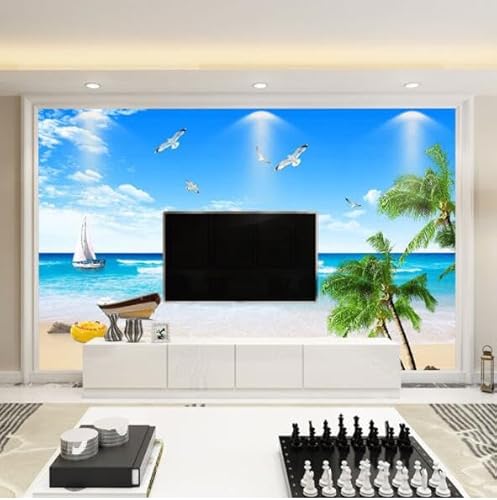 tyujlkjddlf Tapete Wandbild 3D Benutzerdefinierte Kokosnussbaum-Strandlandschaft 3D-Wandbild, Tv-Hintergrund, Wandtapete, Wohnzimmer-Sofa-Tapete-140Cmx100Cm