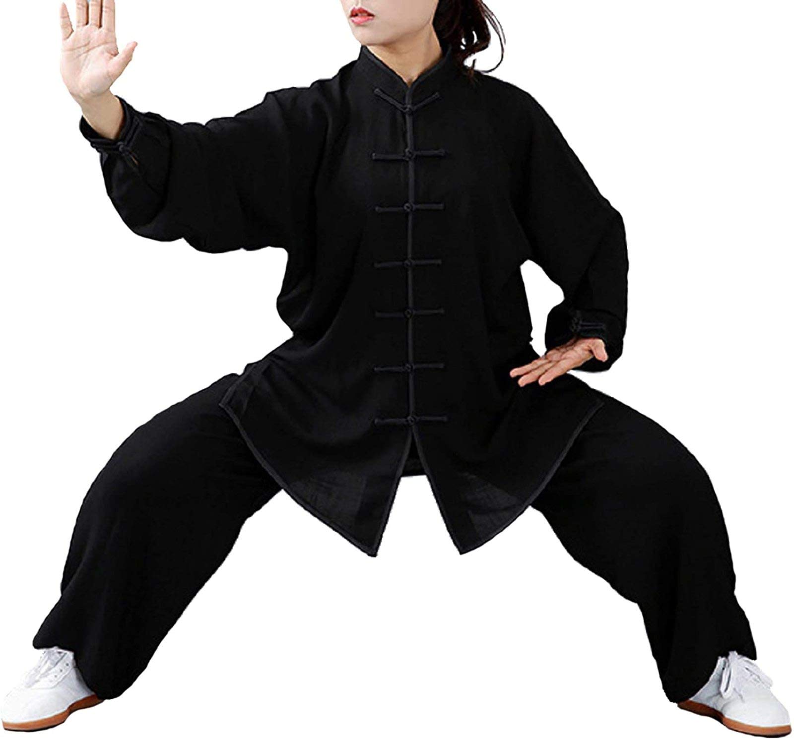 Tai Chi Anzug Herren,Baumwolle Und Leinen Tai Chi Kleidung Unisex Kampfsport Kleidung Kung Fu Kleidung Für Männer Und Frauen (EIN Set),Black-L