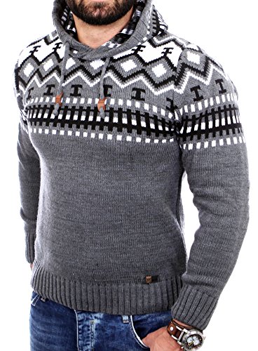 Reslad Norweger Pullover Herren Winterpullover Kapuzenpullover | Strickpullover für Männer RS-3013 (L, Anthrazit)