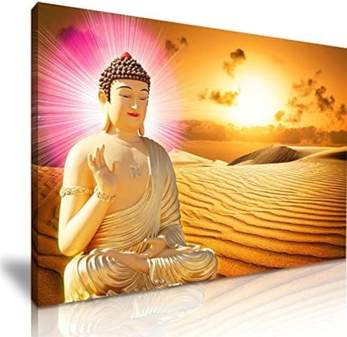 XLMING Große Buddha-Statue Goldene Wüste 3D Tapete Wohnzimmer Sofa Schlafzimmer Esszimmer Home Dekoration Wand-300cm×210cm