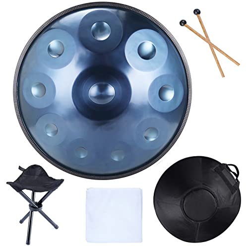 22 Zoll Professionelle Hand Steel Drum, Handpan Drum Instrument in d-Moll, 432 Hz Steel Hand Drum, mit Handpan-Ständer Handpan-Etui Schlägeln und staubfreiem Tuch, Handpan-Trommelinstrument