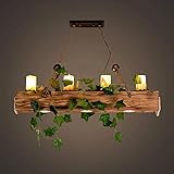 Lfoute Industrie Pendelleuchte LED Hängeleuchte Retro 4 Flammen Holz Hängelampe Kreative Esszimmer Kronleuchter Höhenverstellbare Wohnzimmer Schlafzimmer Küche Hotel Bar Rustikal Dekoration