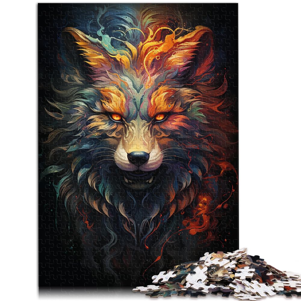 Puzzles für farbenfrohe Kunst, Psychedelischer Wolf, 1000 Puzzles für Erwachsene, Holzpuzzle, ganze Familie, 1000 Teile (50 x 75 cm)